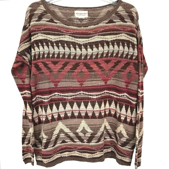 Denim & Supply RL Women Long Sleeve Sweater Brown Boho Southwest Fall Size Small - Picture 1 of 6